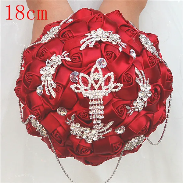 18cm winered WifeLai-A Prom Superb цвета слоновой кости роза бриллианты кисточки стежка Свадебный букет свадебный брошь букет цветы W2218-26 - Цвет: 18cm winered