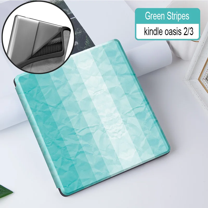 Ультратонкий Мягкий Магнитный чехол для " Kindle Oasis 2/3(& Release) eReader для Kindle Oasis / Auto Sleep/Wake - Цвет: Green stripes