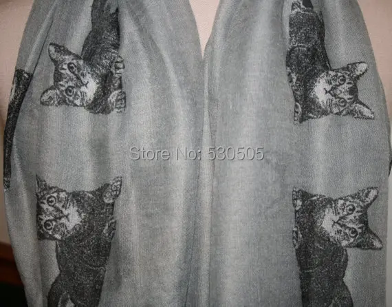 Шарф с принтом кошки-серый шарф котенком |