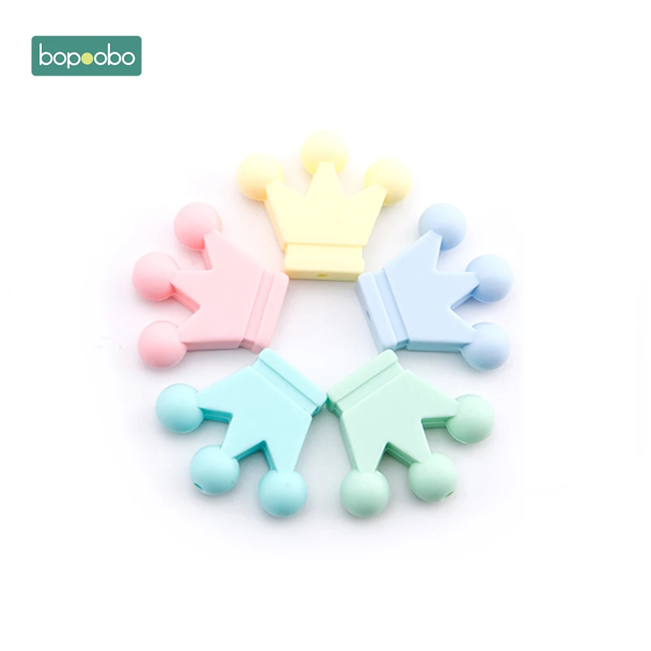 Bopoobo 10 шт. силиконовые бусины Детские короны Прорезыватель сенсорная игрушка для прорезывания зубов DIY Поделки бусины Детские игрушки Ожерелье Подвеска детский продукт - Цвет: Candy Color