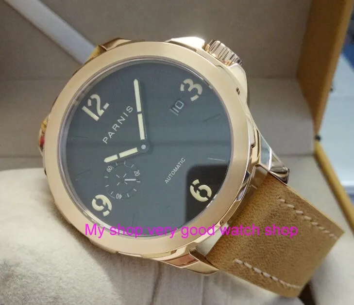 Сапфировое стекло PARNIS 44 мм черный циферблат ST25 автоматический самовсасывающий