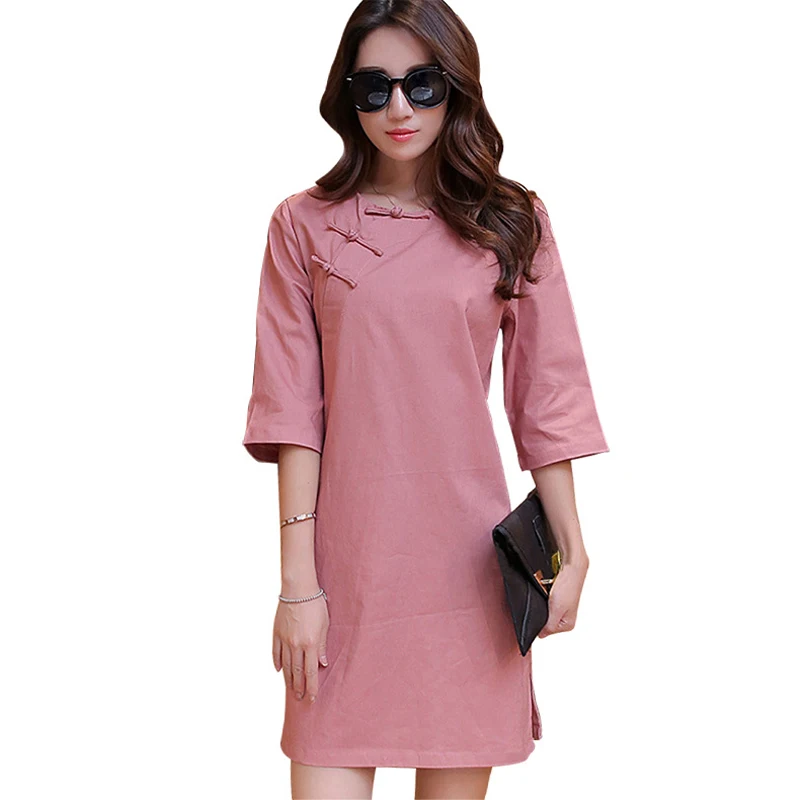 Женская блузка Cheong sam однотонная с о образным вырезом на кнопках ручной работы|long