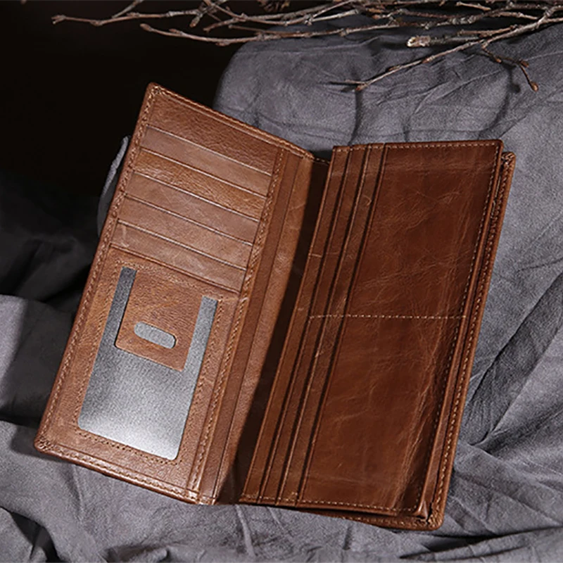 Длинный кошелек унисекс из натуральной вощеной кожи Oix дизайнерский мужской