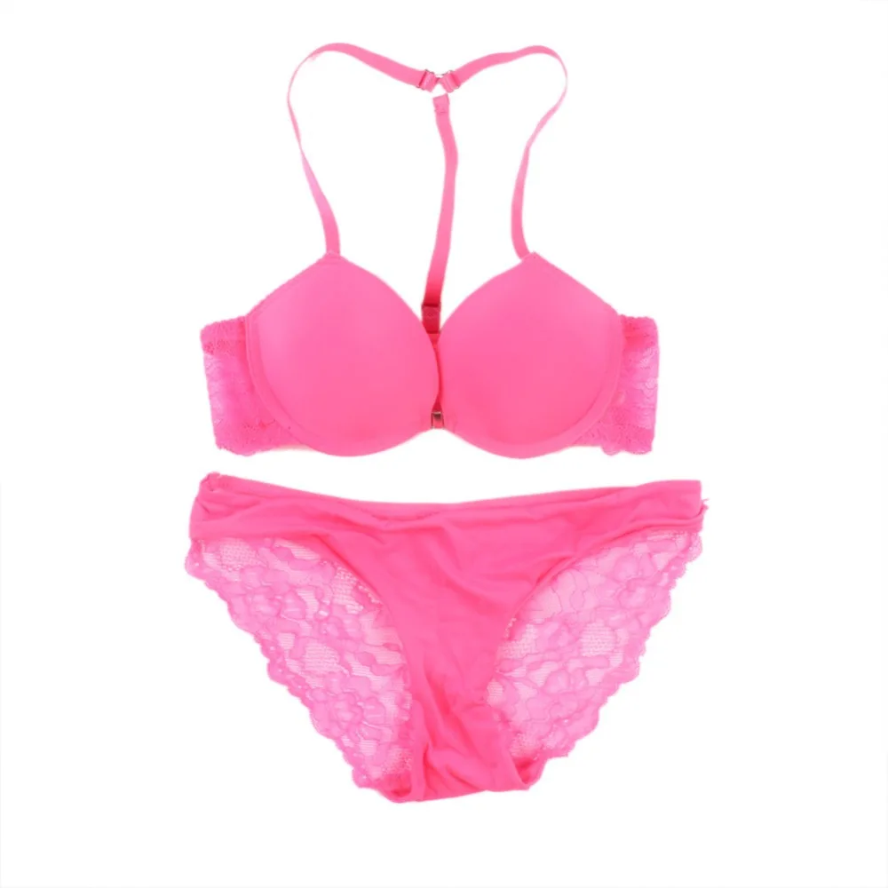 Комплект женского кружевного бюстгальтера пуш ап с чашкой 3/4 и застежкой