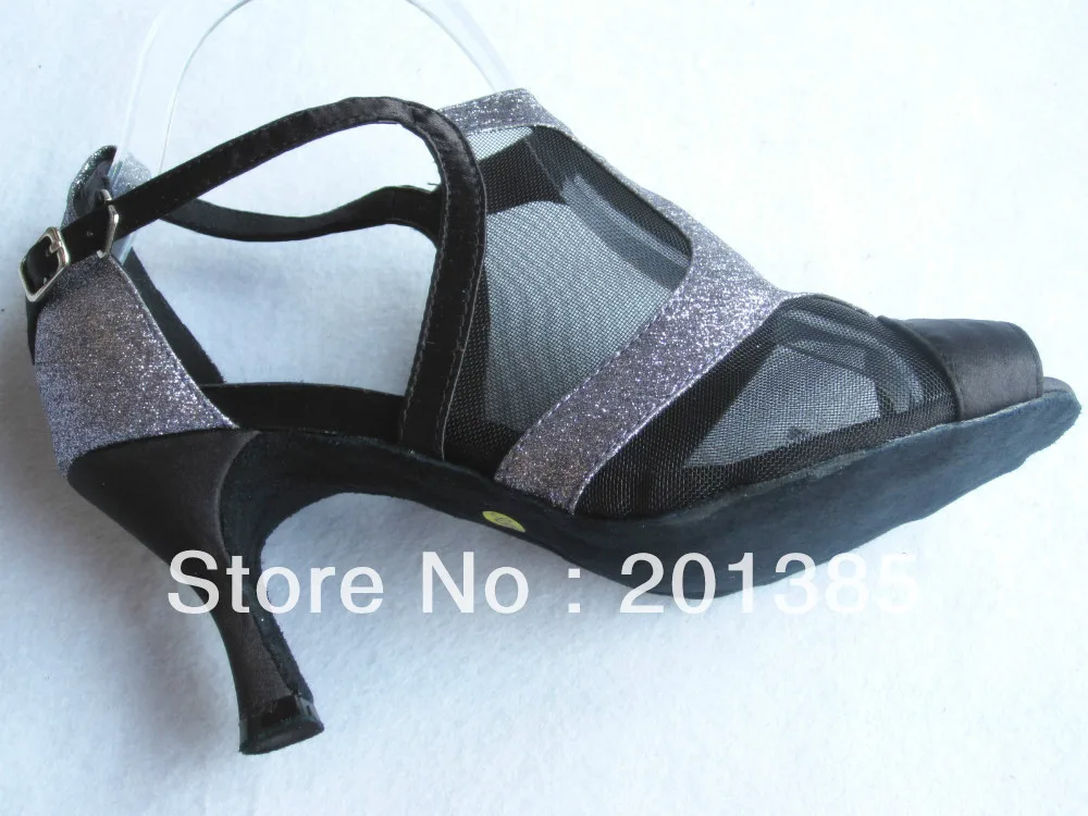 Женские туфли для латиноамериканских танцев черные серебристого цвета с