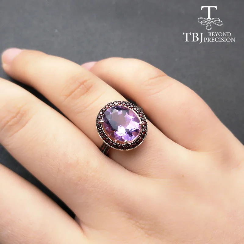 TBJ натуральный 10*12 мм овальной огранки фиолетовый кольцо с аметистом для женщин