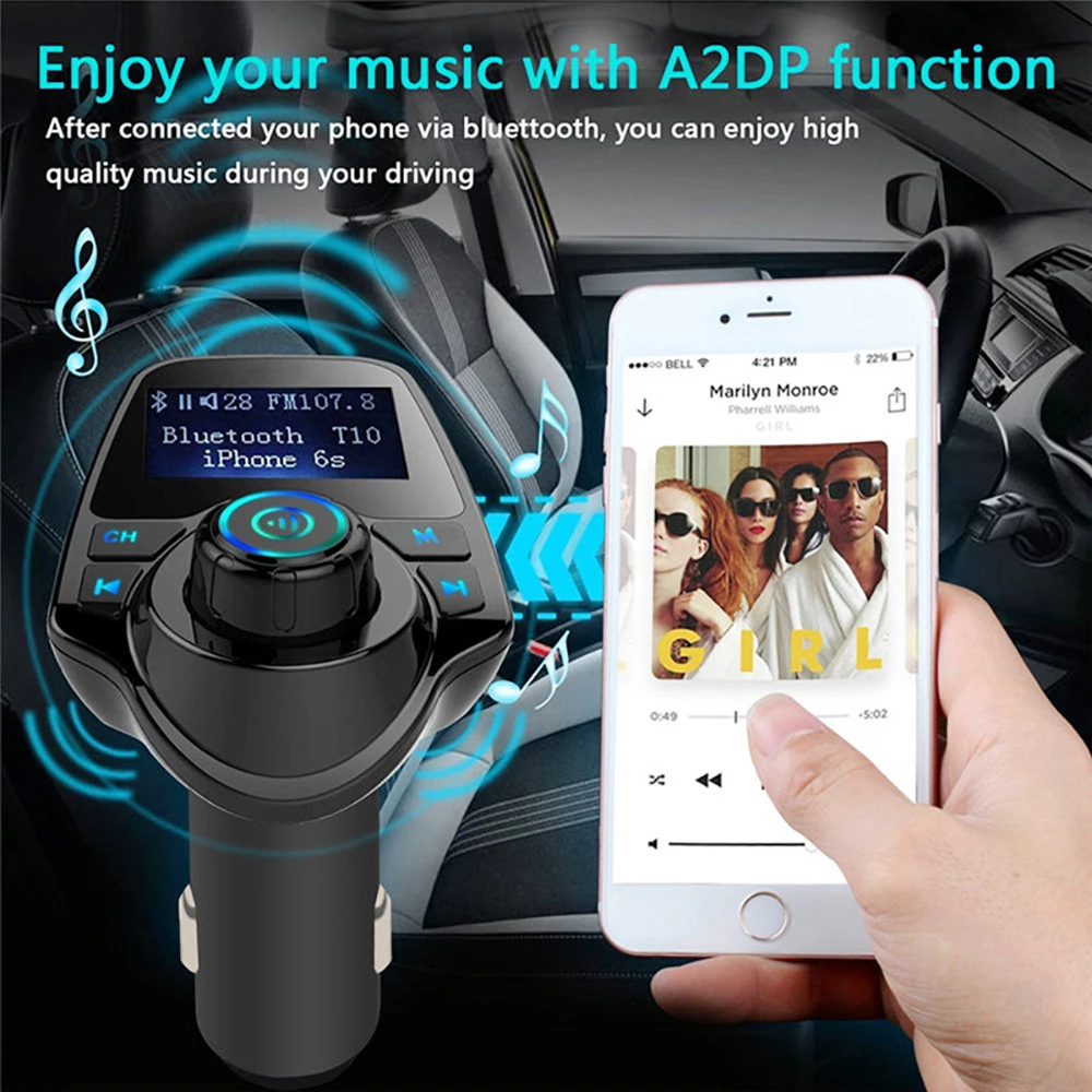 Двойной зарядное устройство USB Bluetooth Беспроводной автомобиля Mp3 плеер Handsfree Car Kit fm-передатчик A2DP 5 V 2.1A fm-модулятор ЖК-дисплей автомобиля AUX/TF