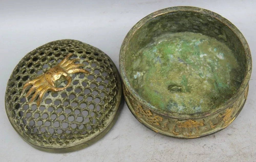 S2455 5 отмеченные китайские бронзовые золотые 8 благоприятный символ Краб
