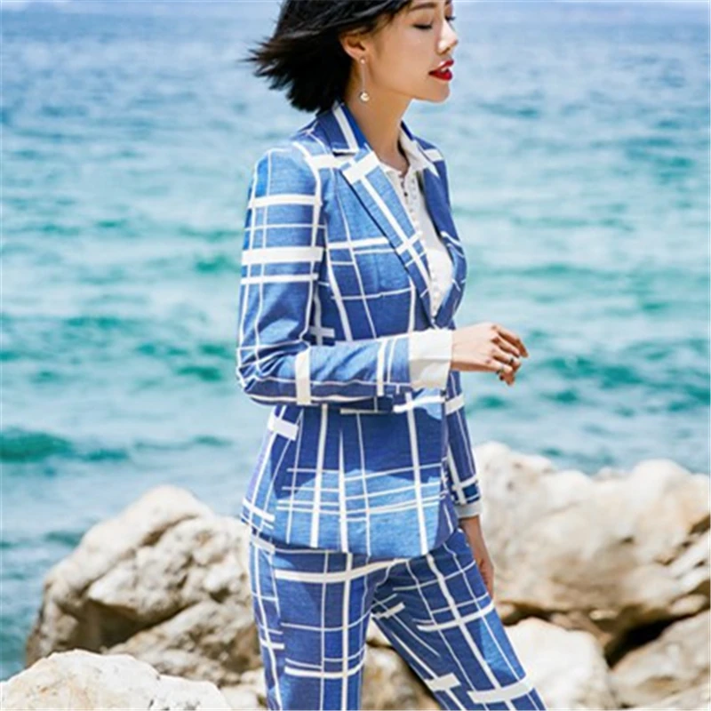 

2019 2 Pieces Set Flexible fabric Multi Color Formal Pant Suit Office Lady Uniform Designs for Women Business Suits Work Wear