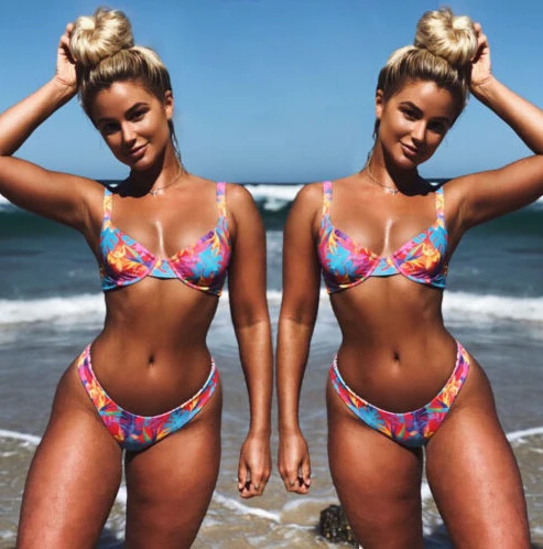 Летний женский комплект бикини из двух предметов с цветочным принтом бандажный