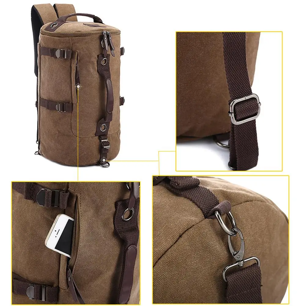 

Outdoor Canvas Backpack Multifunctional Cylinder Backpack For Hiking Travelling