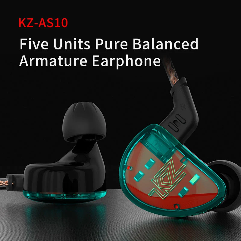 KZ AS10 наушники 5 сбалансированные арматурные наушники-вкладыши HIFI монитор с басом