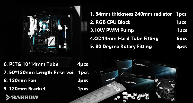 Verkauf Barrow Wasser Kühlung Kits OD14mm Hart Rohr + 240mm Kühler + CPU Block + Pumpe + Reservoir Verwenden Für AM3 AM4 + Intel 115X 2011 X99