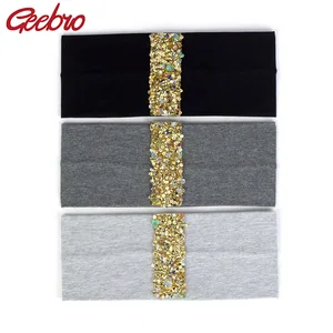 Geebro Модные женские золотые стразы Стиль Повседневная Эластичная хлопковая повязка на голову аксессуары для волос повязка на голову для вечерние тюрбан