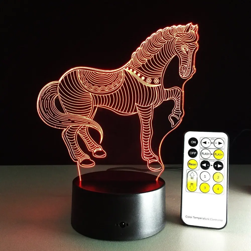 Horse лампа с 3D оптической иллюзией 7 цветов сменная сенсорная кнопка 15 клавиш