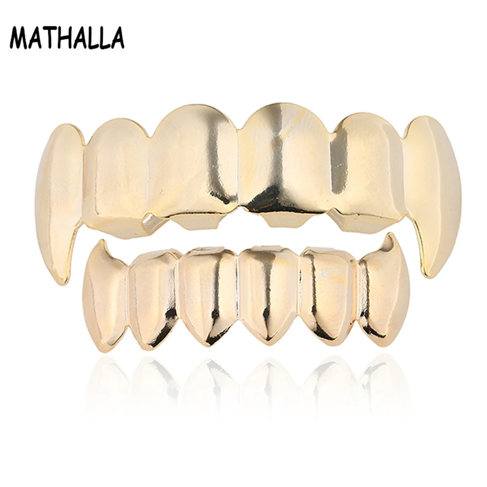 Модный золотистый Серебристый гриль для зубов MATHALLA Позолоченные верхние и