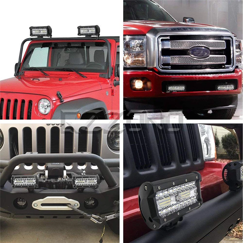 2pcs 7&quot Inch Car Light 120W Auto LED Bar 12V24V Triple Row Combo Beam Work For Truck SUV ATV 4x4 Offroad | Автомобили и