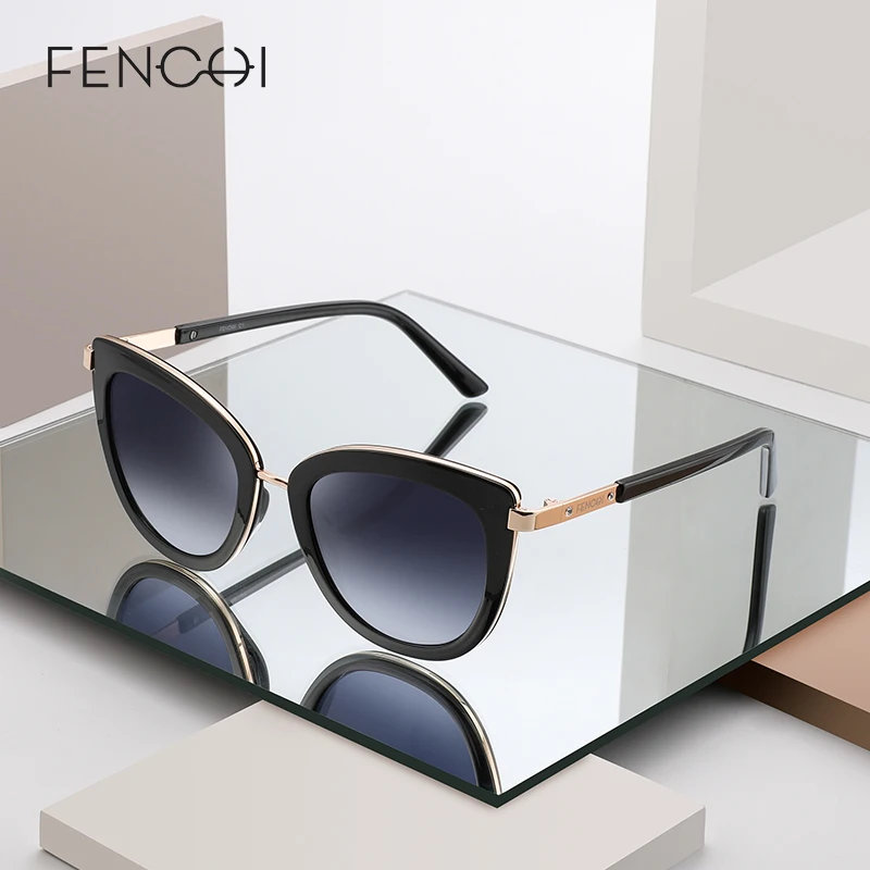 Женские солнцезащитные очки FENCHI белые кошачий глаз высокое качество черные