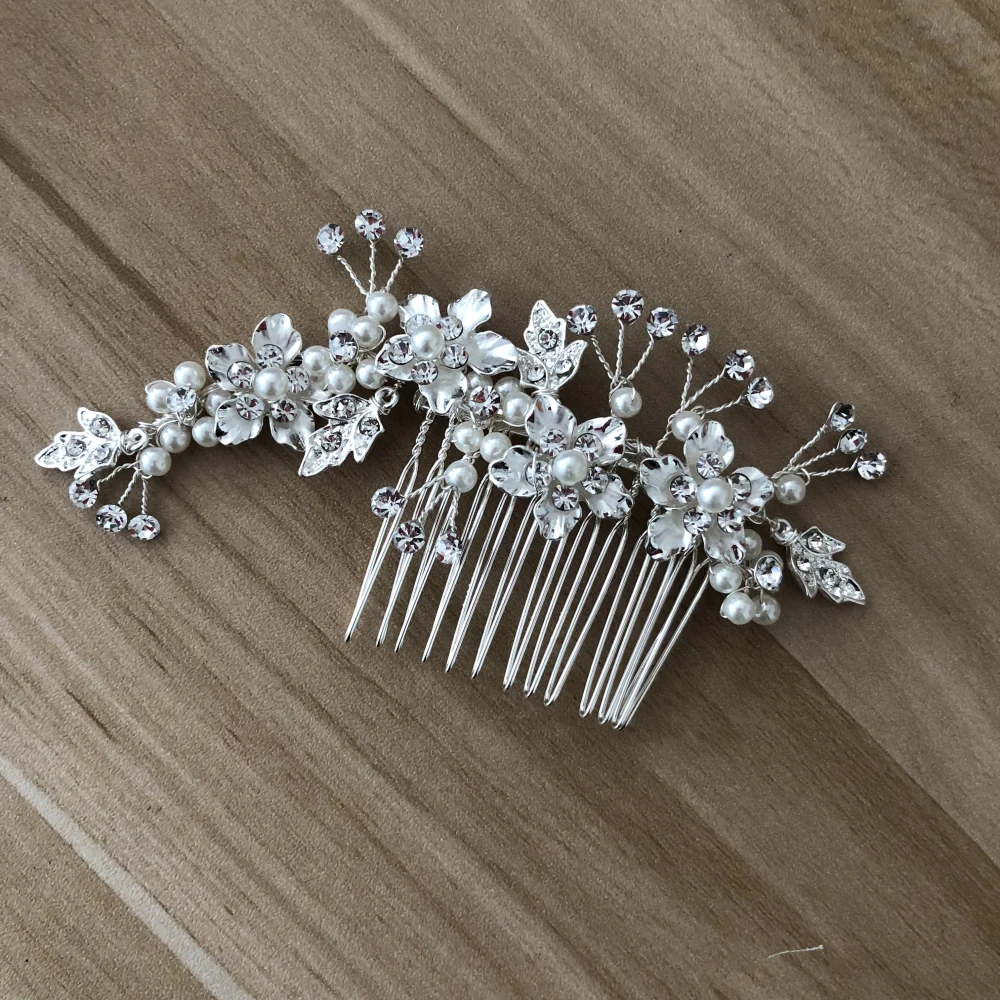 New Arrive Shinning Handmade Wedding Thick Silver Hair Comb Metal Flowers Accessories For Woman Pearl Bridal Jewelry |