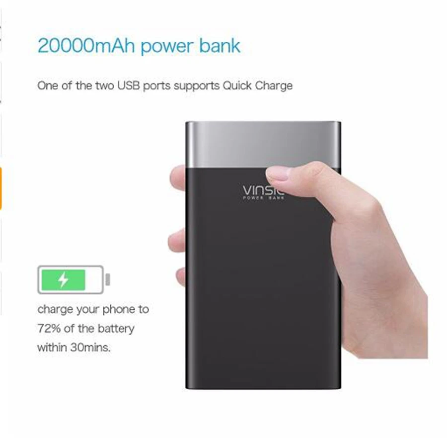 Vinsic 20000 мАч Внешний аккумулятор быстрая зарядка 3 0 QC Для Xiaomi samsung S9 Note9 Nexus 5X6 P Pixel