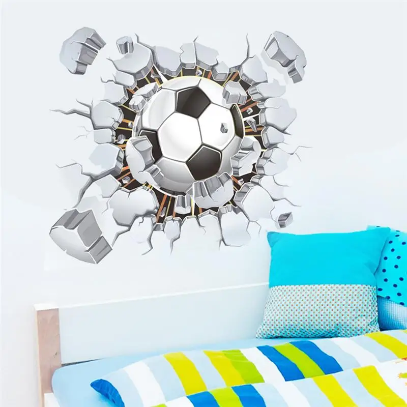 

3d Broken Hole Football Wall Stickers For Kids Room Home Decoration Soccer Mural Art Boys Wall Decals Pvc Posters