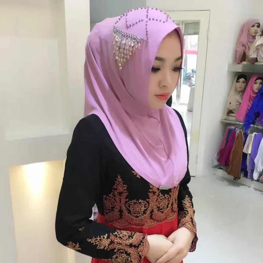 Тюрбан с хрустальными бусинами женский летний модный мгновенный хиджаб (включая