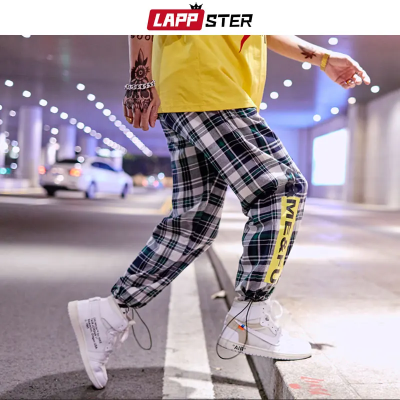 LAPPSTER мужские уличные клетчатые брюки для бега Pathchwork 2020 s Harajuku ремень хип хоп