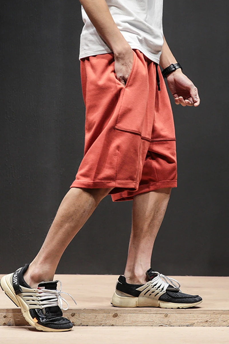

Summer hip-hop male wide-legged harem shorts patchwork loose casual knee length cotton shorts male drawstring solid Boardshorts