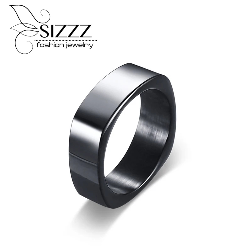 Мужское кольцо из нержавеющей стали SIZZZ черное/Золотое шириной 7 мм 2017|gold ring|fashion