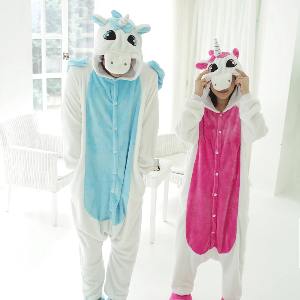 Pink Unicorn Pajamas Sets Flannel Animal Winter Nightie Stitch unicornio Sleepwear for Women Men Adults | Женская одежда