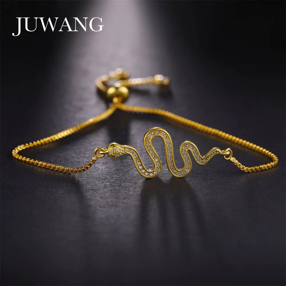 

JUWANG Snake Style Charm Chain Bracelets For Women Girl Cubic Zirconia Adjustable Copper Bracelet Jewelry Birthday Gifts