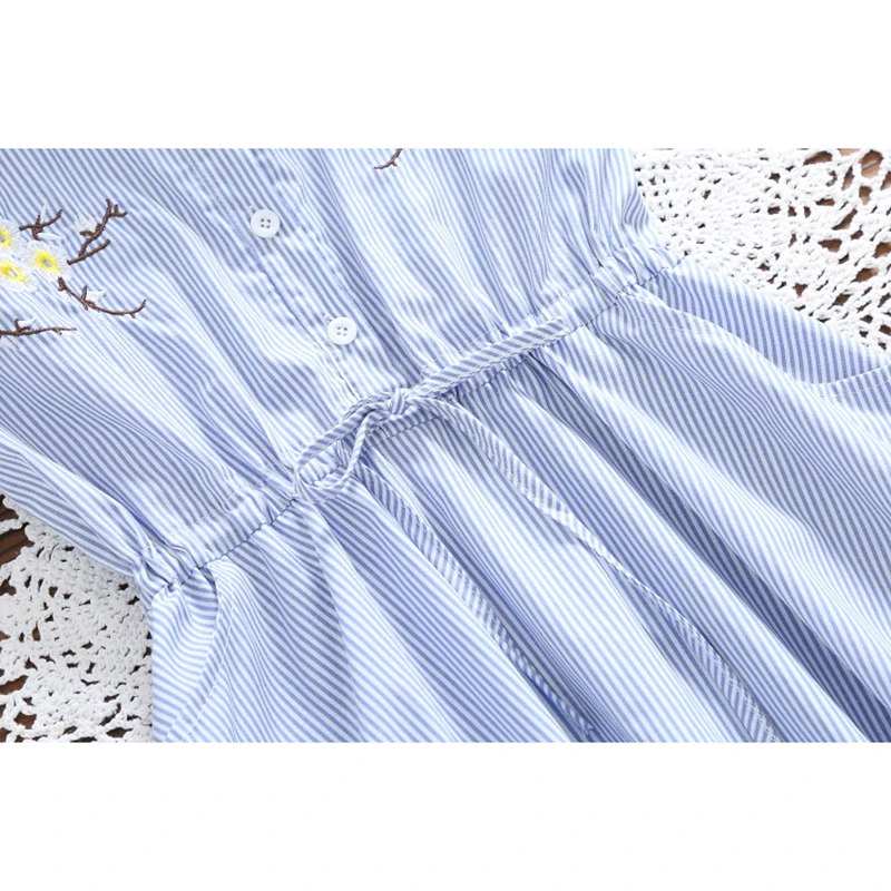 Women Summer Dress Striped Floral Embroidery Elegant Ladies Short Sleeve Sundress Female Mini Shirt Party Vestidos E140 | Женская одежда