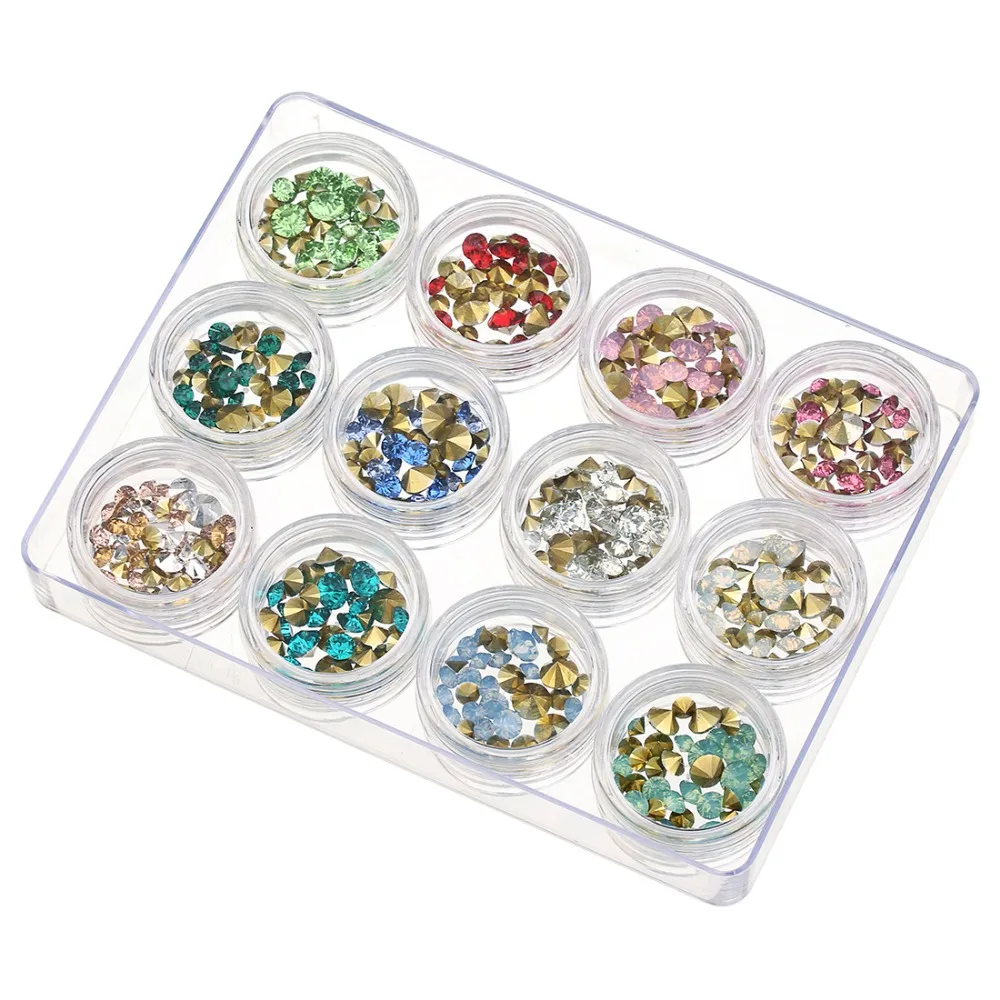 Wholesale 1 box Crystal Rhinestone Conical Beads SS16-SS22 Pointing 12 Color Mixed Size for DIY Jewelry Findings Accessories | Украшения и
