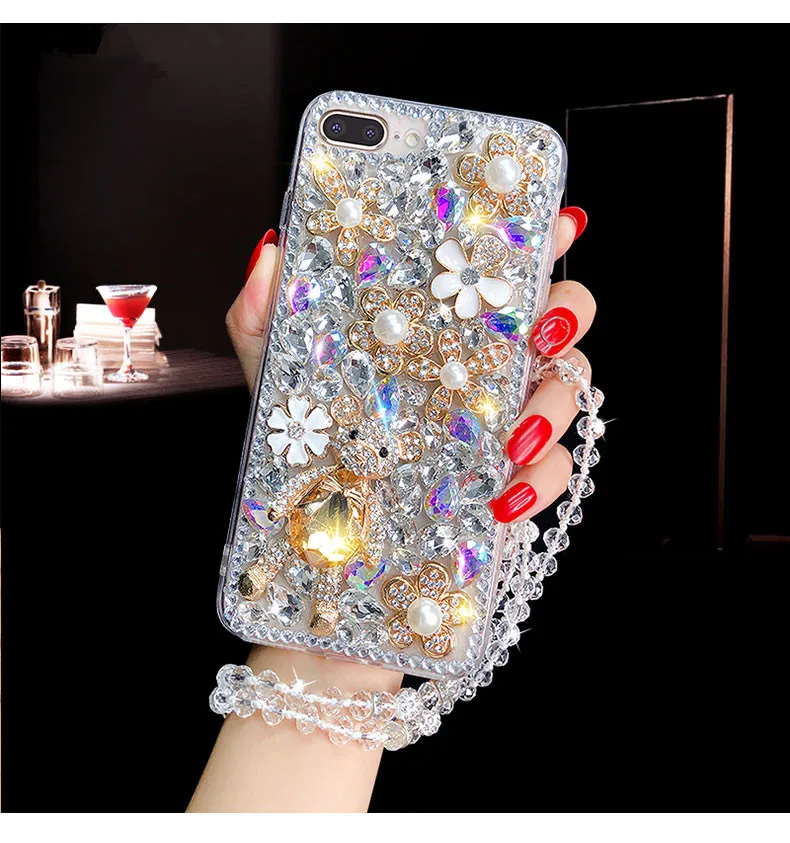 DIY Роскошный чехол для телефона с блестящими стразами и кристаллами медведем Huawei
