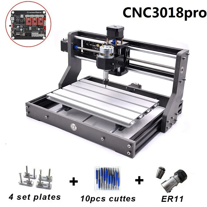 Standard with ER11 15 Вт CNC3018 Pro гравировальный станок ER11 с 500 МВт 2500 мвт 5500 МВт фрезерный станок для дерева PCB фрезерный станок для резьбы по дереву DIY - Color: Standard with ER11
