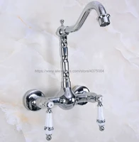 polished chrome wall mounted kitchen bathroom sink faucet dual handle swivel spout hot cold water tap nnf957