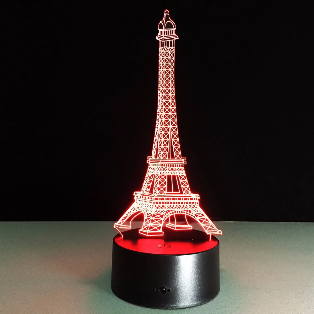 Праздники 3D Эйфелева башня ночник RGB 7 цветов переменчивое настроение лампа