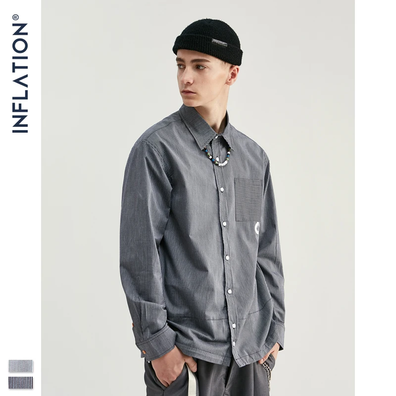 Мужская Повседневная рубашка INFLATION свободная в полоску с принтом стиле хип хоп