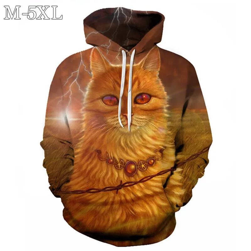 

Mens Hoodies 2019 Spring Autumn New Cat Printed 3d Hoodie Sweatshirts Men Plus Size 5XL Pullover Tracksuits Hooded Sweatshirt