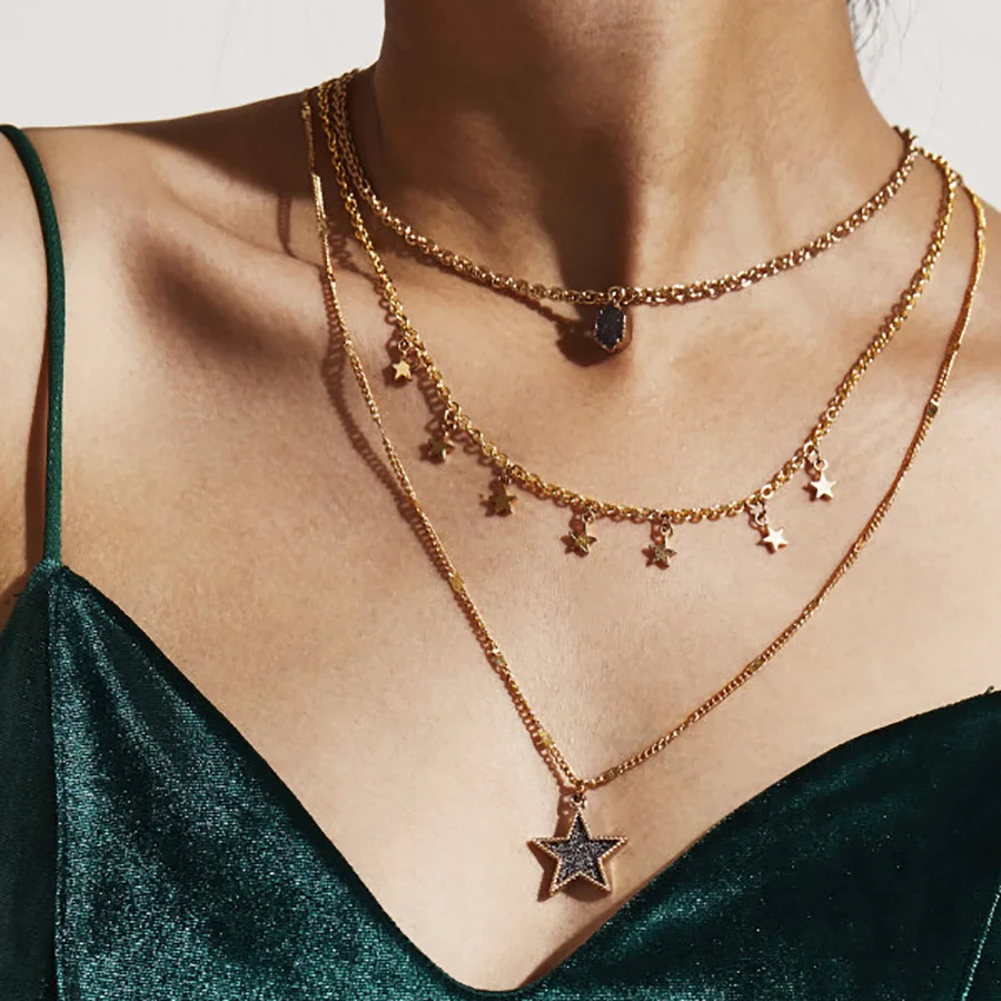 Leeft модные аксессуары Новый Богемия Стиль 3 слоя пентаграмма звено цепи Цепочки и