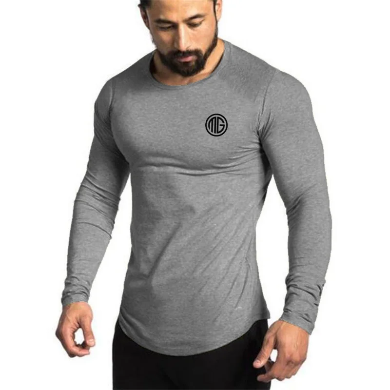 Бренд Muscleguys 2021 модная одежда однотонная с длинным рукавом облегающая футболка