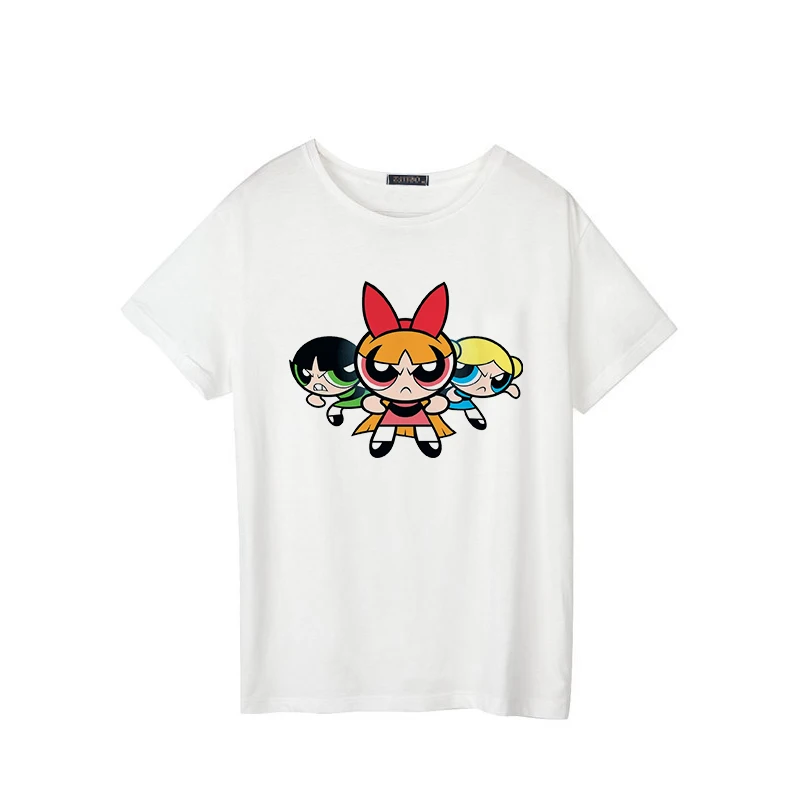 Летняя футболка для девочек с надписью «Powerpuff» Новая модная Милая футболка с короткими рукавами с рисунком из мультфильма «big code S-2XL» Повседневные Забавные футболки
