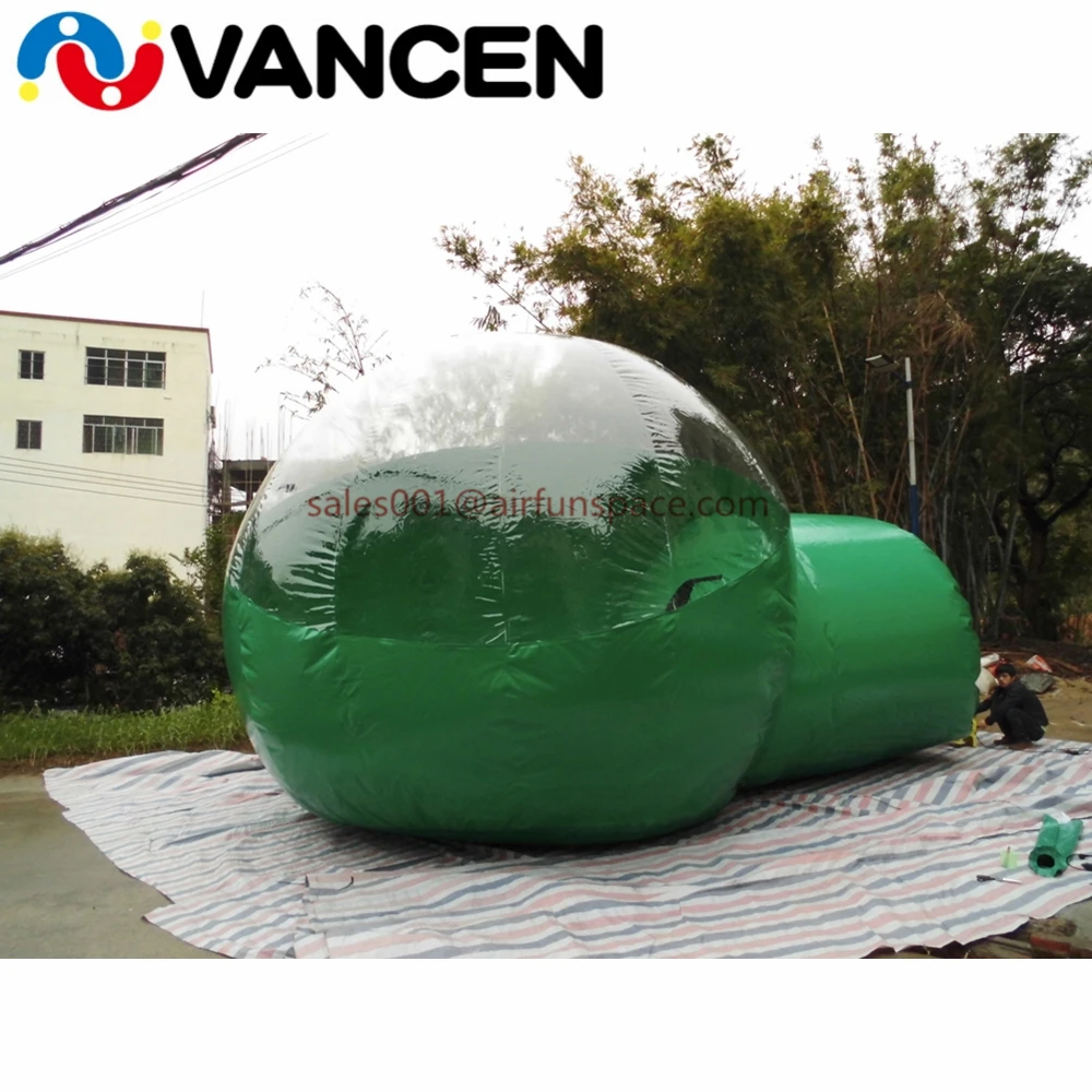 

Green hot sale clear bubble tent for camping free air blower 4m diameter inflatable transparent bubble tent for outdoor
