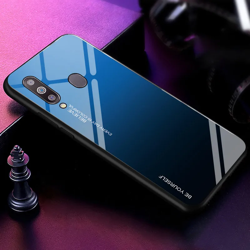 Градиентный чехол из закаленного стекла для телефона для samsung Galaxy A10 A20 A20E A30 A50 A70 M10 M20 M30 S10 S10e плюс ударные Красочная обложка