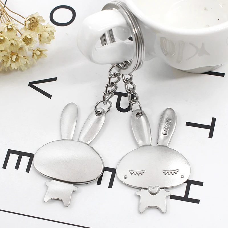 

Newest Popular 2 Piece/Set Little White Rabbit Animal Pendant Keychain Key Ring Jewelry For Men Women Lovers Gift Dropshipping