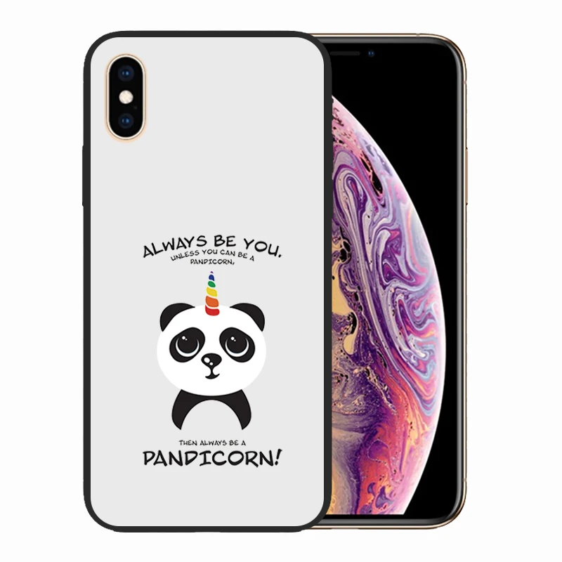 Cute Cartoon Animals Pattern for iPhone XS Max Black Silicone Panda Phone Cover Capa Fundas | Мобильные телефоны и
