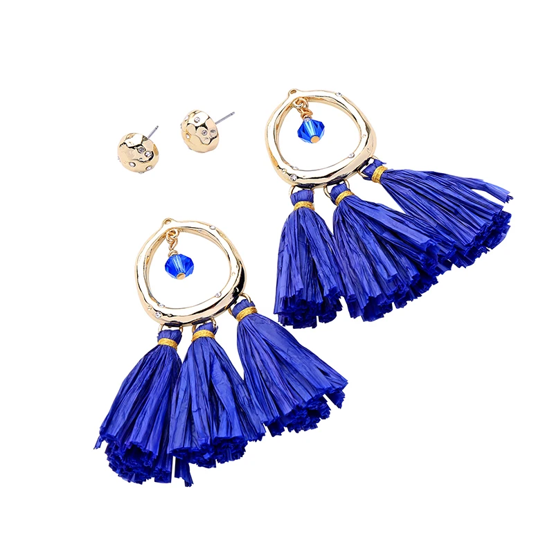 Богемные этнические серьги из рафии с кисточками для женщин винтажные