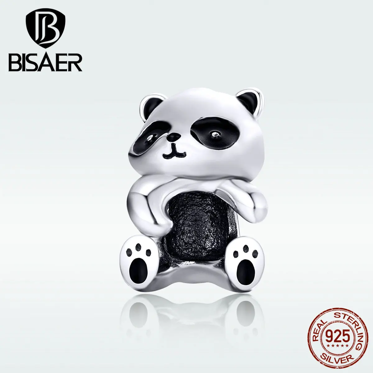 

BISAER Authentic 925 Sterling Silver Panda Beads Animal Panda Charms fit for DIY Bracelets Bangles Luxury Jewelry Making ECC1175