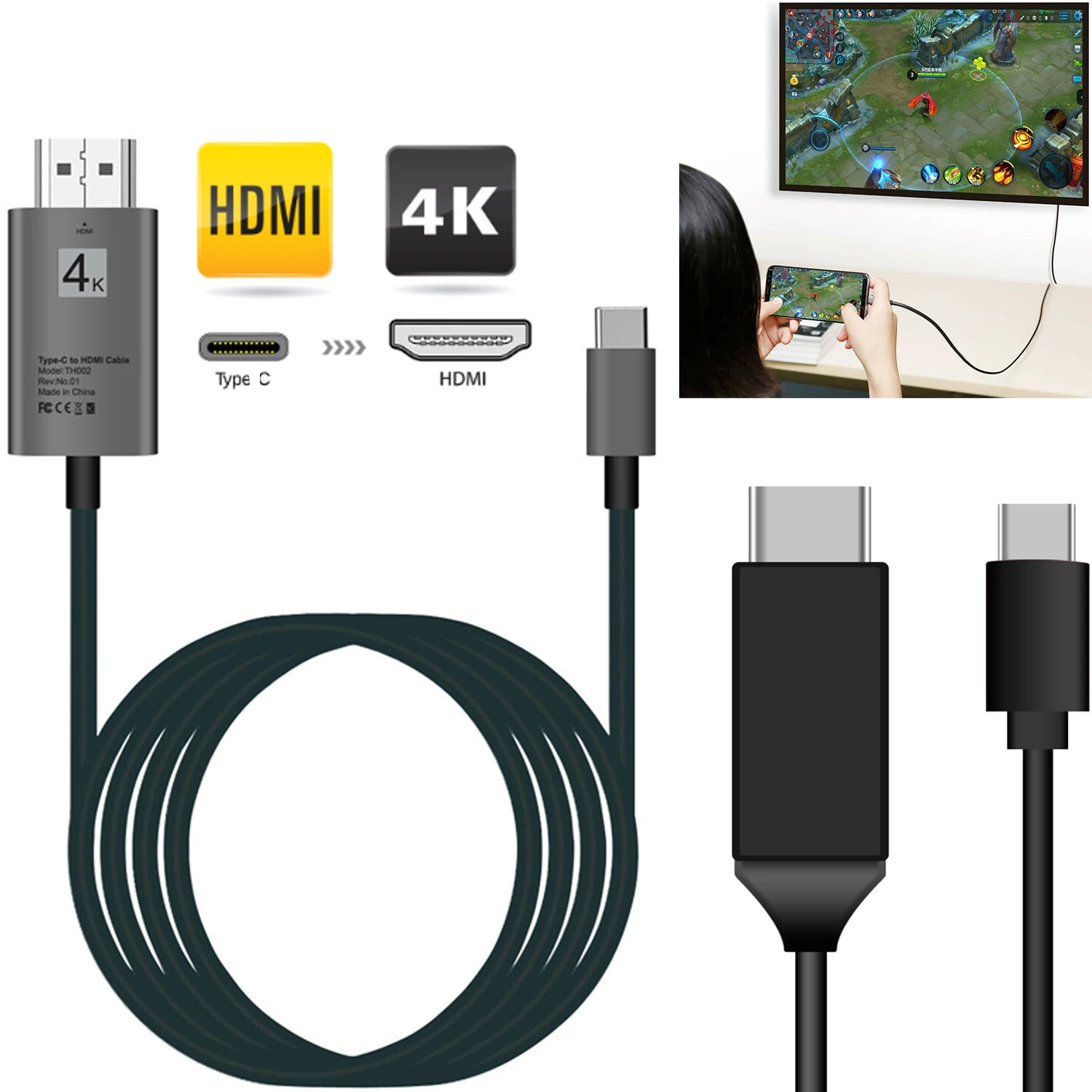 Тип C HDMI кабель для ТВ проектора HD ТВ видео адаптер конвертер для Macbook ASUS компьютер samsung Note10 HUAWEI P30 Android телефон