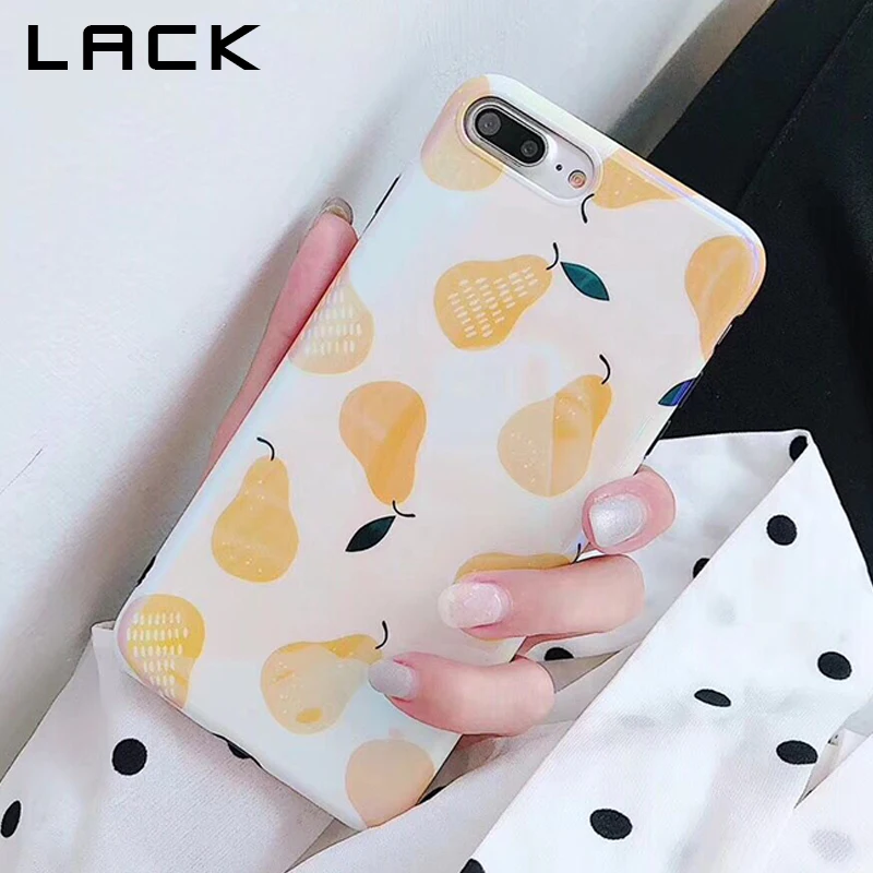 LACK Cartoon Fruit Pear Phone Case For iphone X 6 6S 7 8 Plus Back Cover Fashion Blu-ray Glossy Cases Lovely Letter Coque Funda |